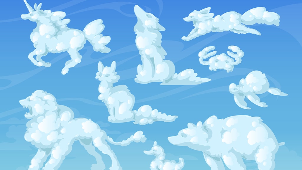 تصویری از ابرها در آسمان که به شکل گرگ، روباه، خرس، اردک و... در آمده اند
